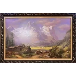 نقاشی رنگ روغن روستا و کوهستان